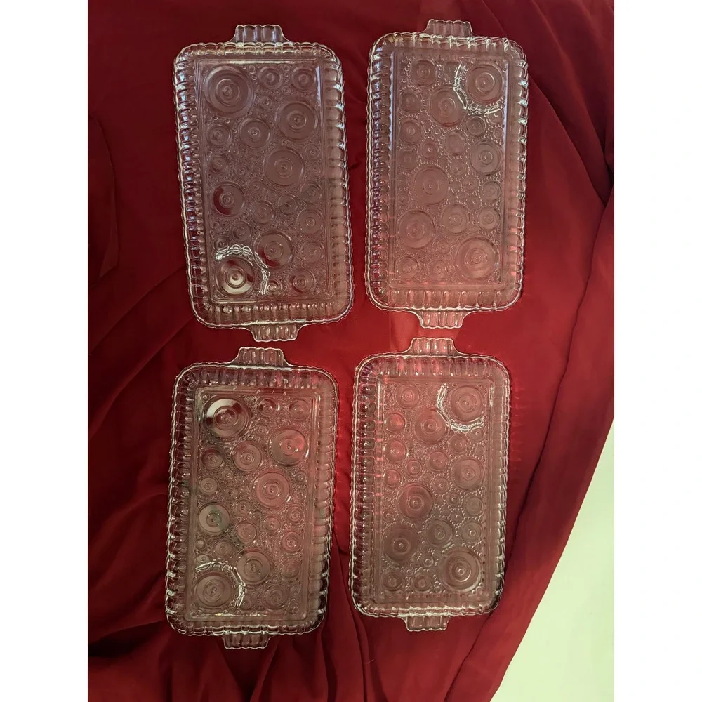 Vintage Style Clear Glass Appetizer Trays Set of 4 MCM Bubble Circle Pattern